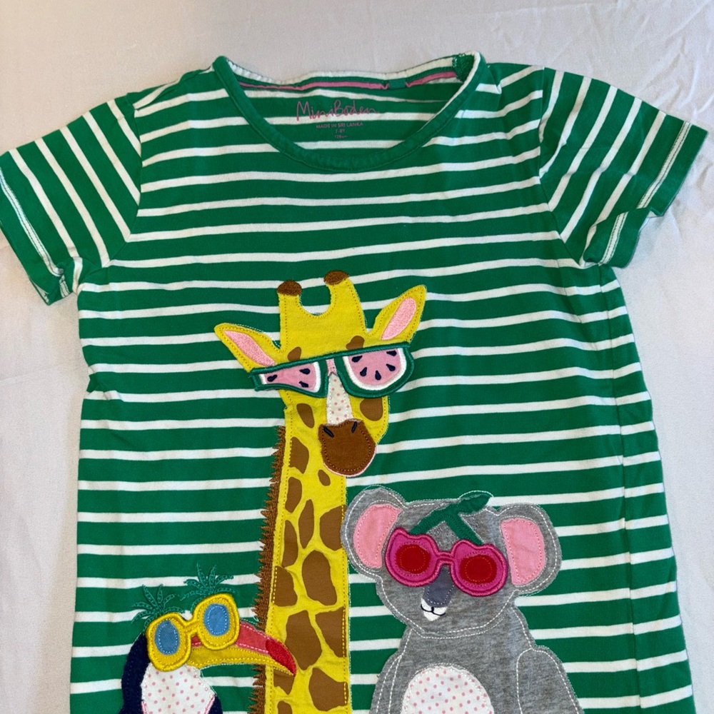 Mini Boden Green and White Striped T-Shirt